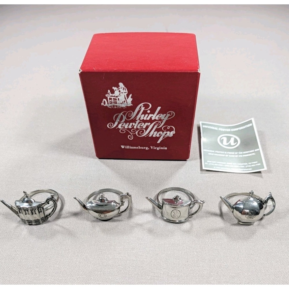 Universal Pewter Vintage Teapot Napkin Rings Set of 4 Shirley Williamsburg VA